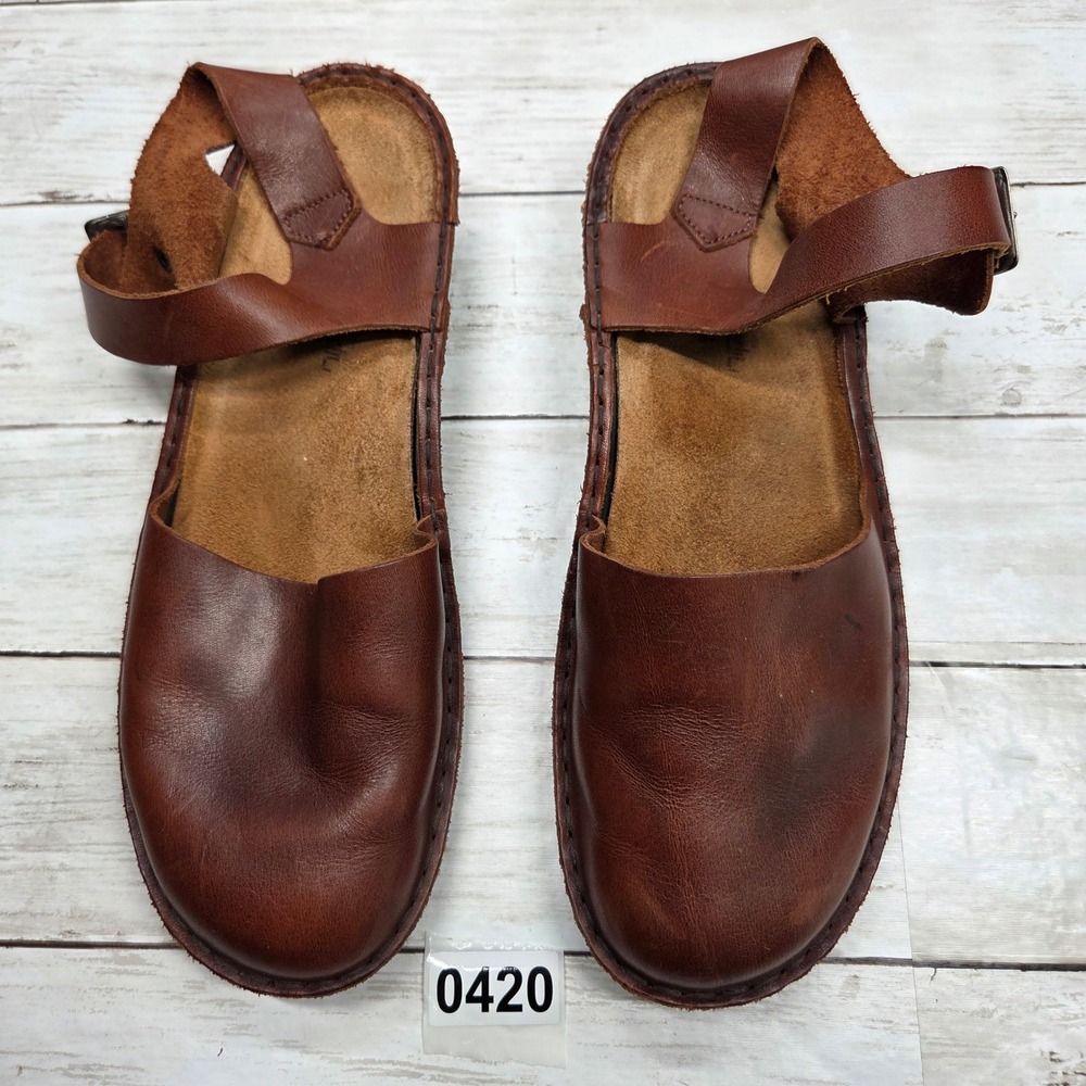 Naot Leather Closed Toe Ankle Strap Wedge Sandals Women 42 Brown Comfort Shoes